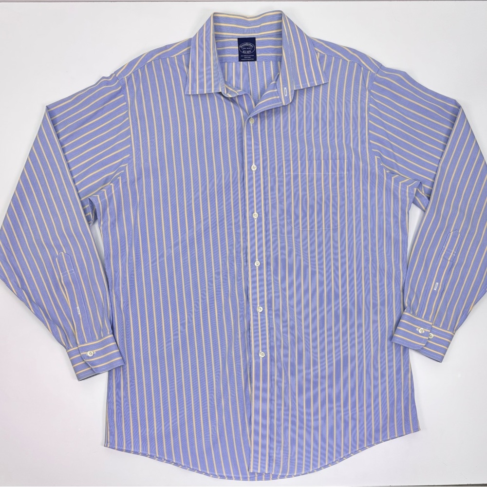 Brooks Brothers Supima Cotton Blue and Yellow Striped Button Down Shirt - Picture 2 of 8